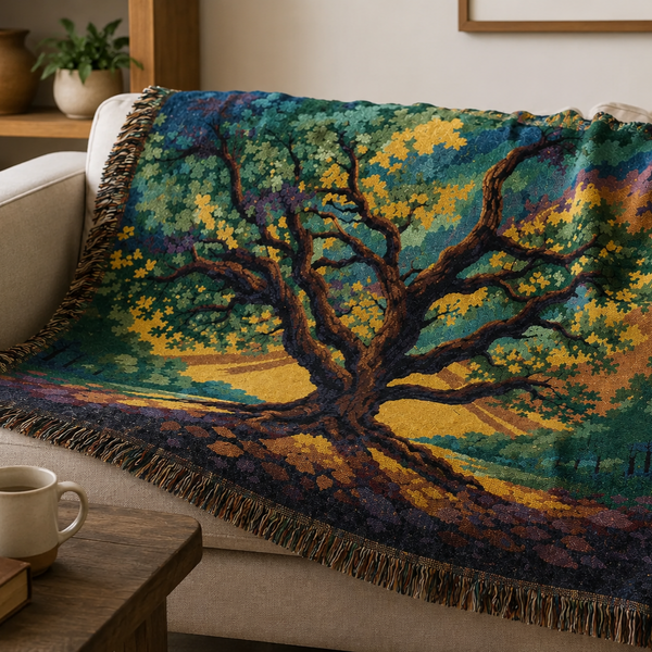 Sunset Tree Woven Tapestry Blanket