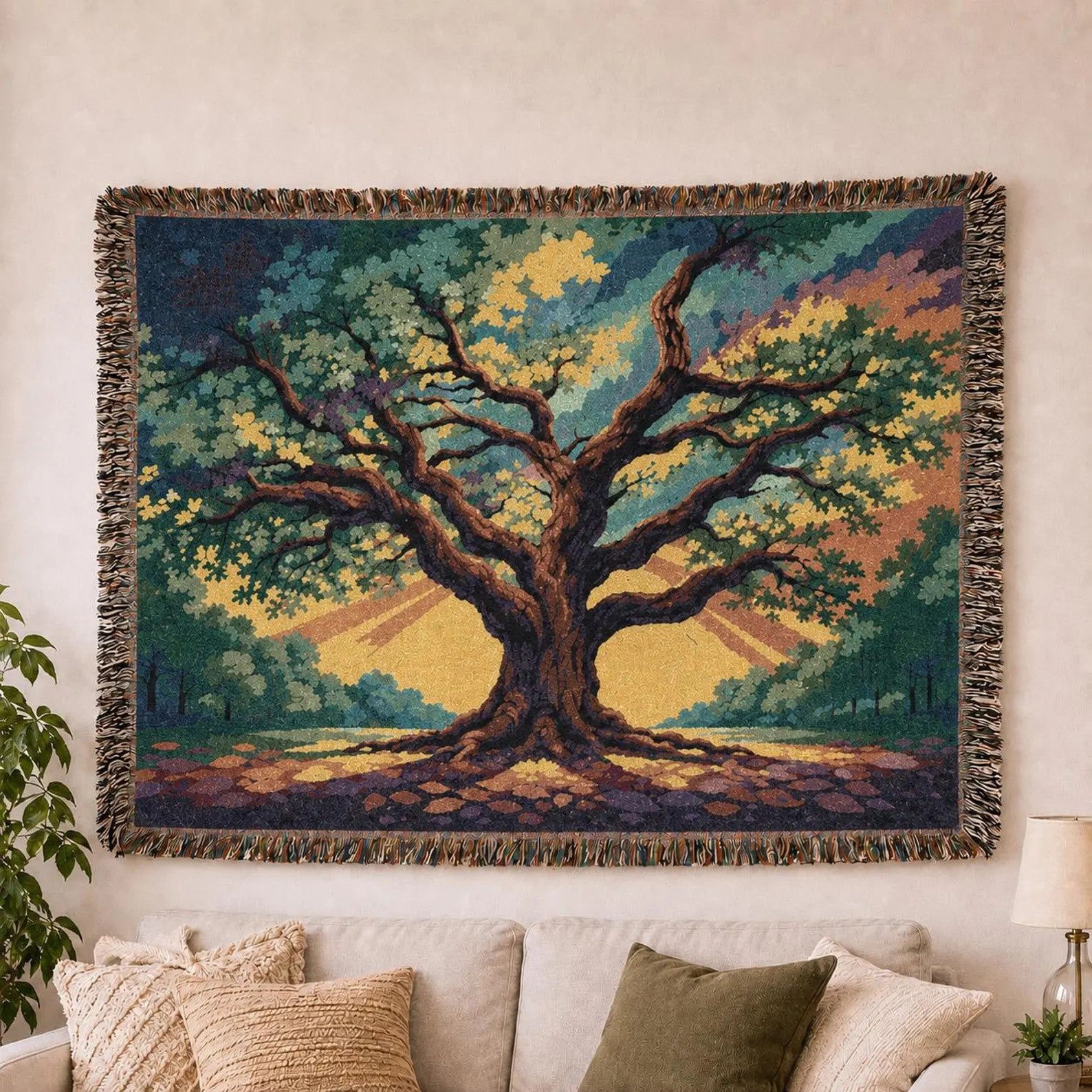 Sunset Tree Woven Blanket | Tapestry Tree Throw