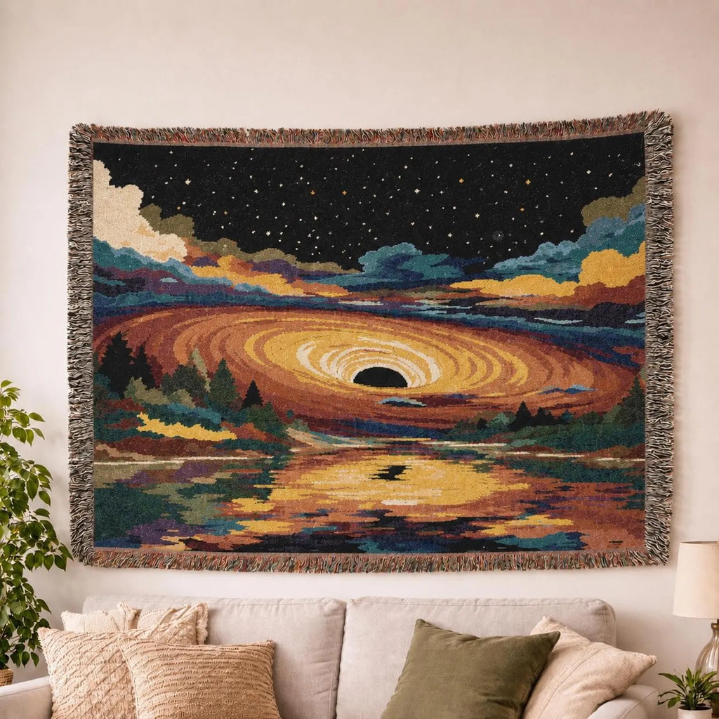 Galaxy Whirlpool woven blanket | cosmic landscape, starry sky, sunset reflection