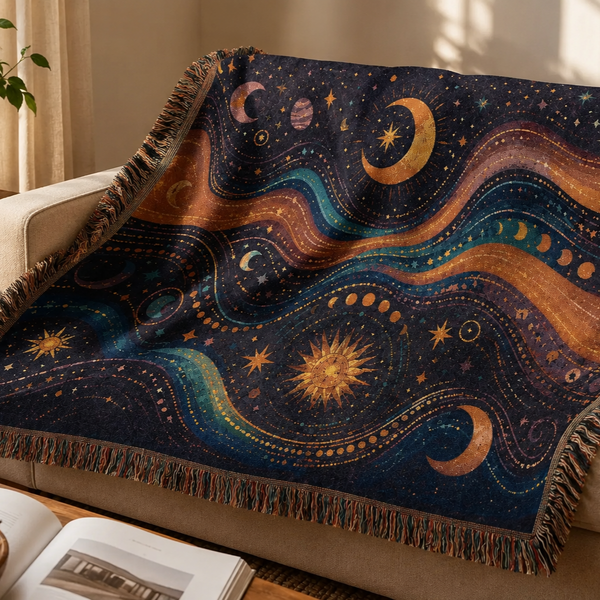 Celestial Waves Woven Tapestry Blanket