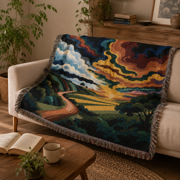 Sunset Landscape Woven Tapestry Blanket