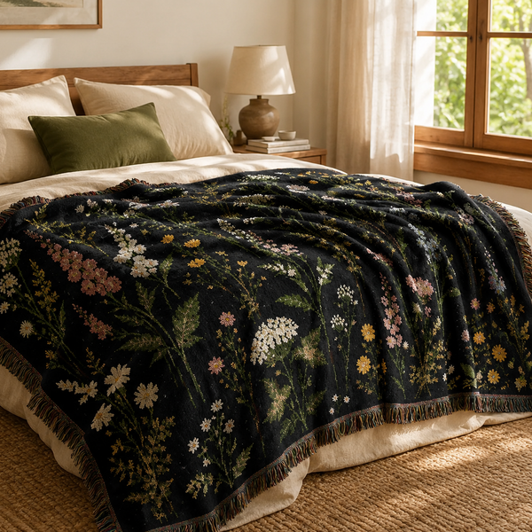 Vintage Wildflower Meadow Woven Tapestry Blanket