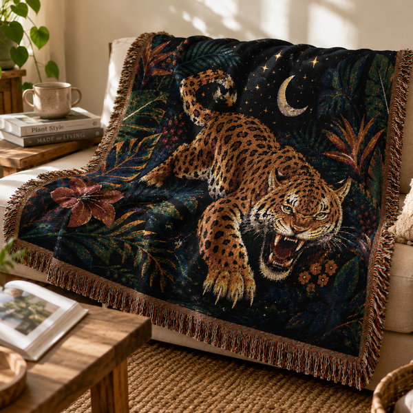 Roaring Tiger Throw Woven Tapestry Blanket