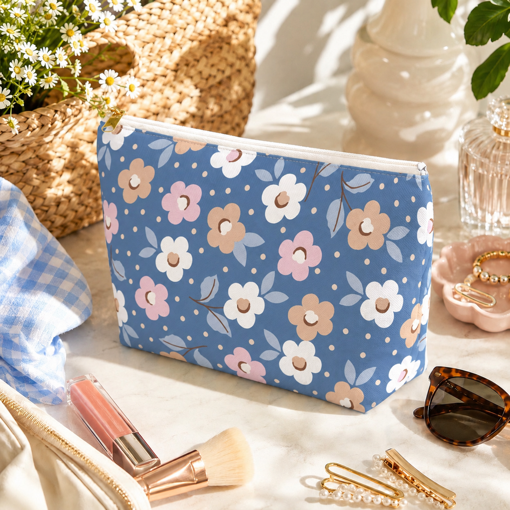 Retro Daisy Floral Accessory Pouch
