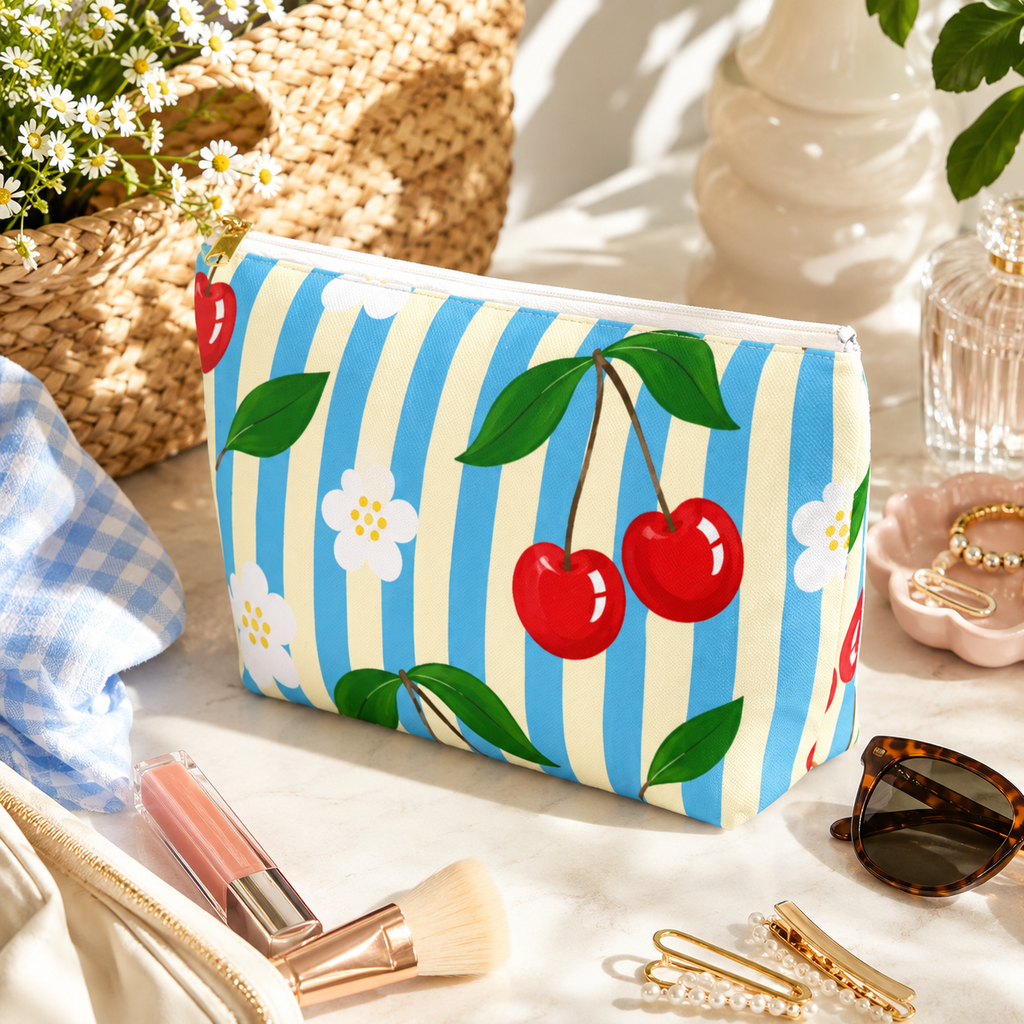 Cherry Blossom Stripe Accessory Pouch