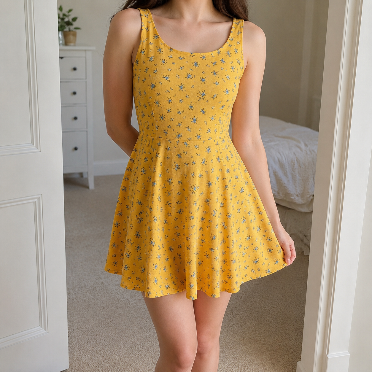 Yellow Floral Skater Dress