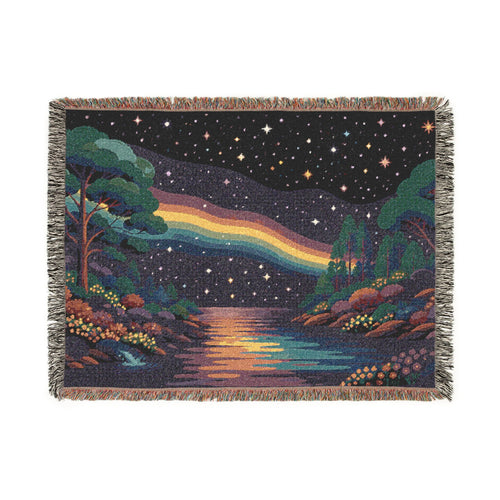 Pixel Rainbow Nightscape Woven Tapestry Blanket