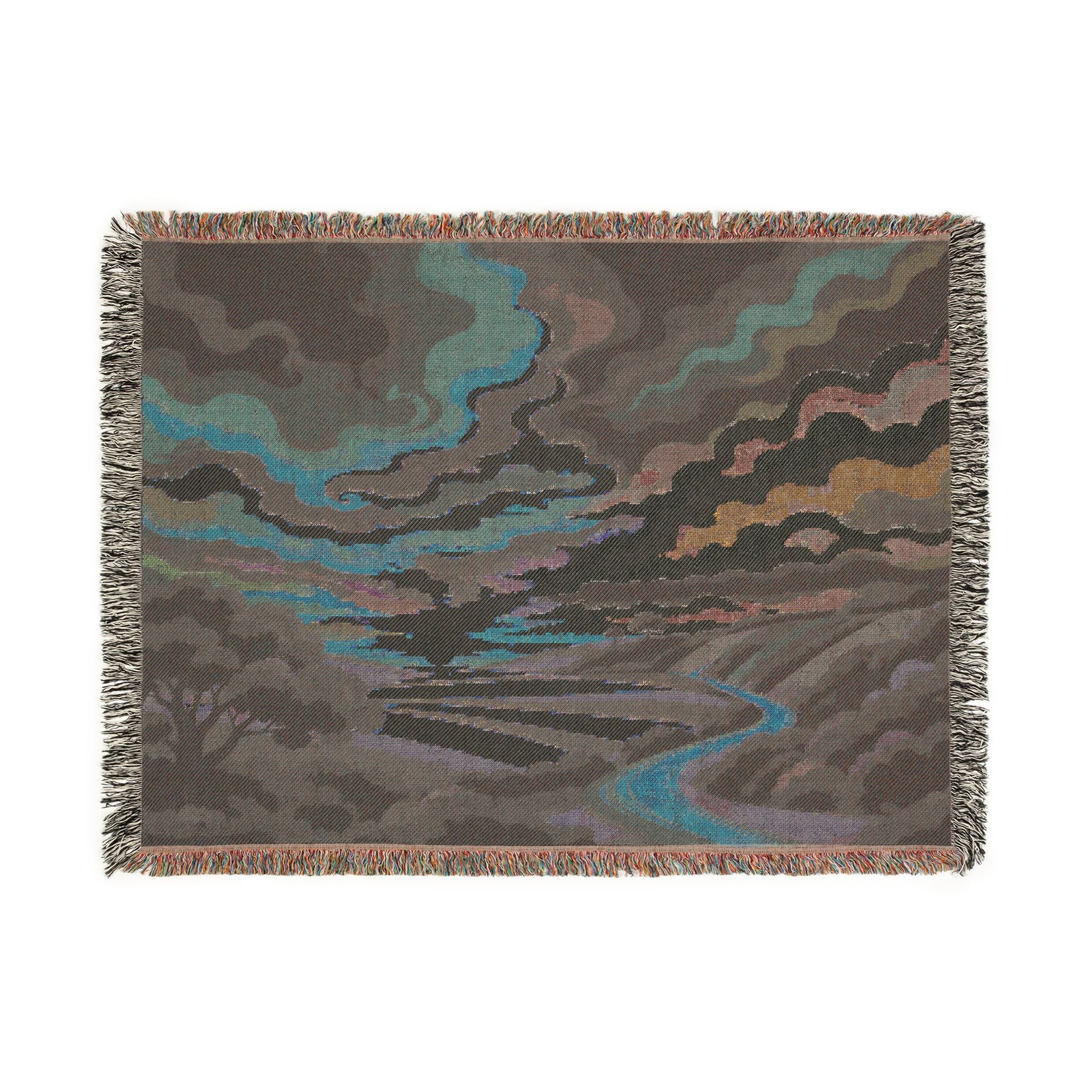 Sunset Landscape Woven Blanket | Scenic Countryside Tapestry Throw