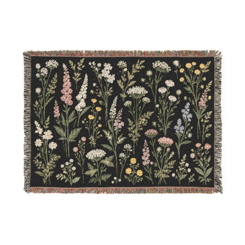 Vintage Wildflower Meadow Woven Blanket | Floral Tapestry Throw