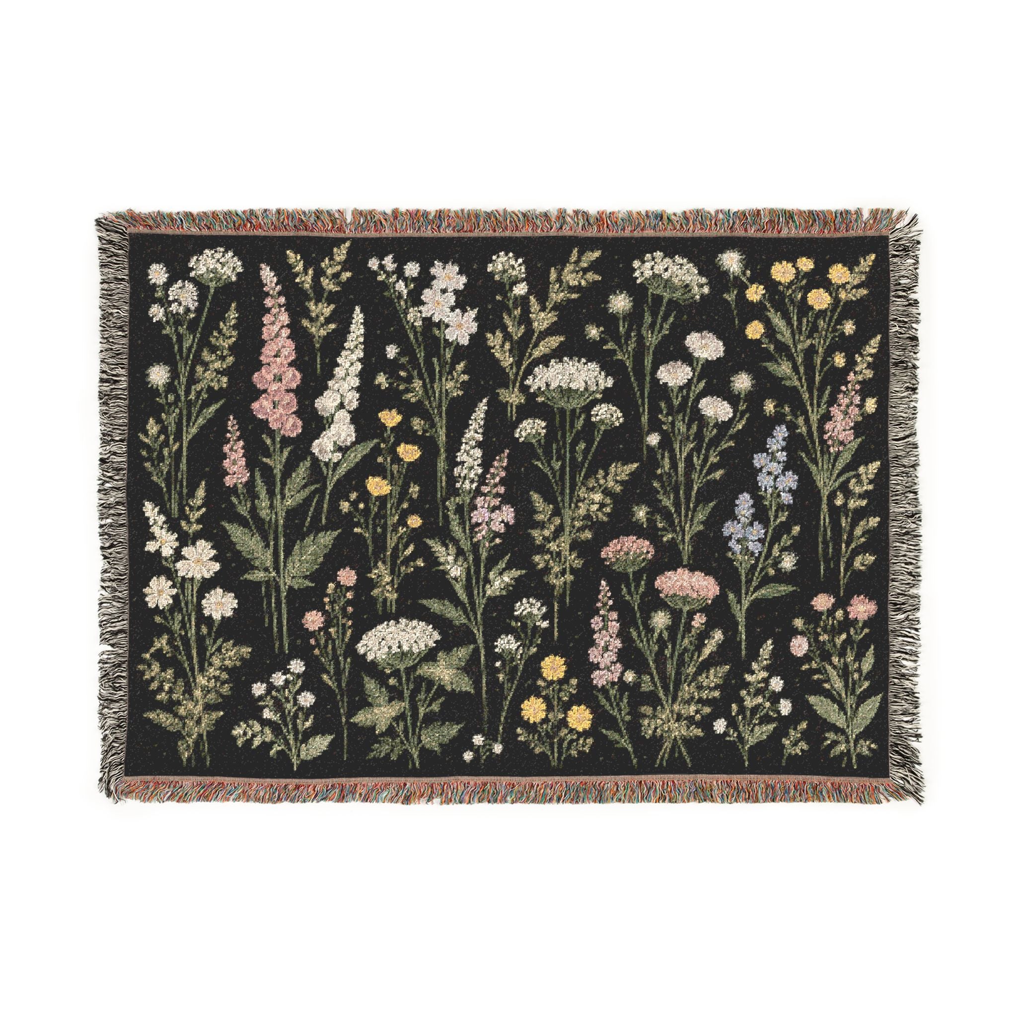 Vintage Wildflower Meadow Woven Blanket | Floral Tapestry Throw