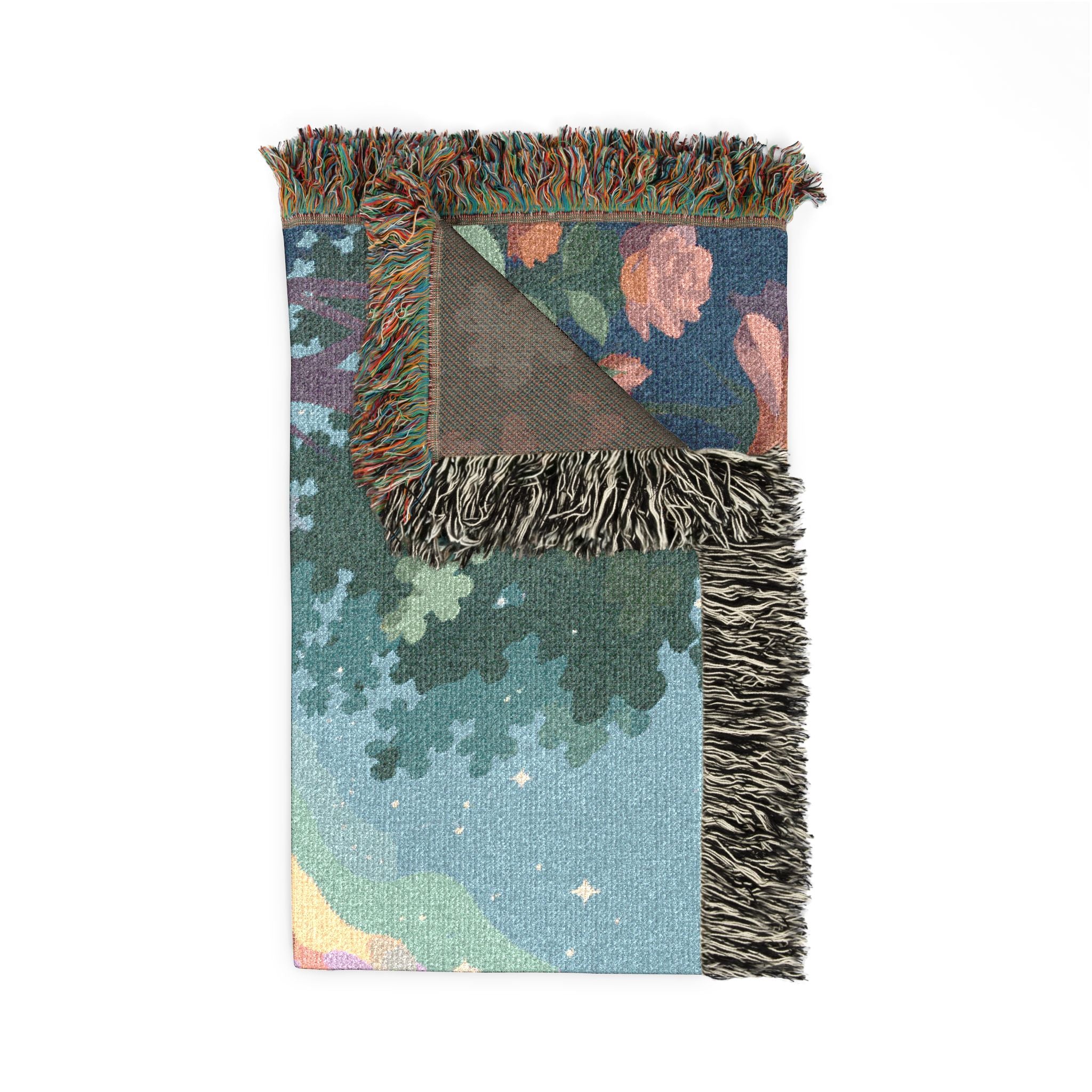 Sunset Rose Meadow Woven Blanket | Floral Landscape Throw
