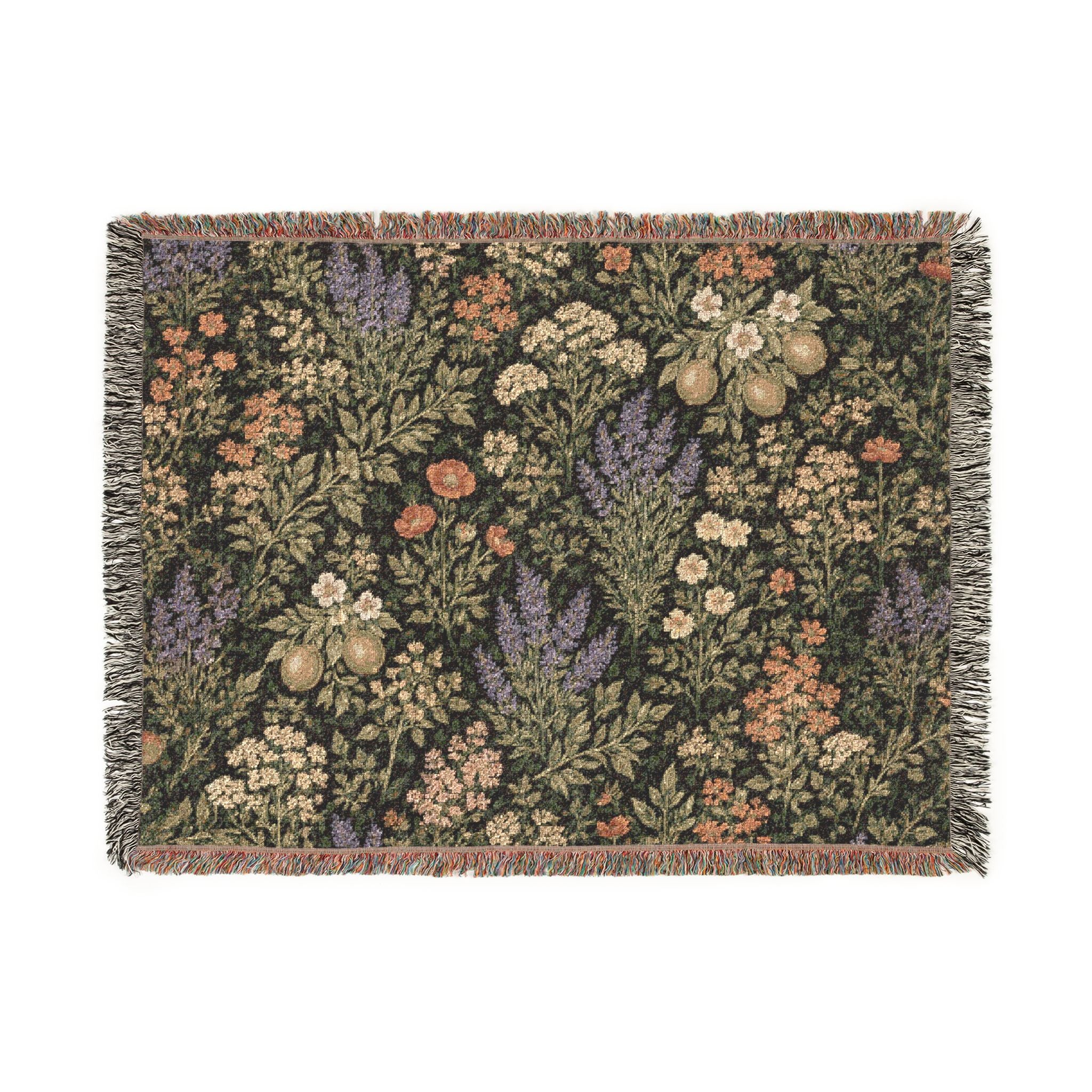 Vintage Floral Tapestry Woven Blanket | Cottagecore Throw, Botanical Pattern
