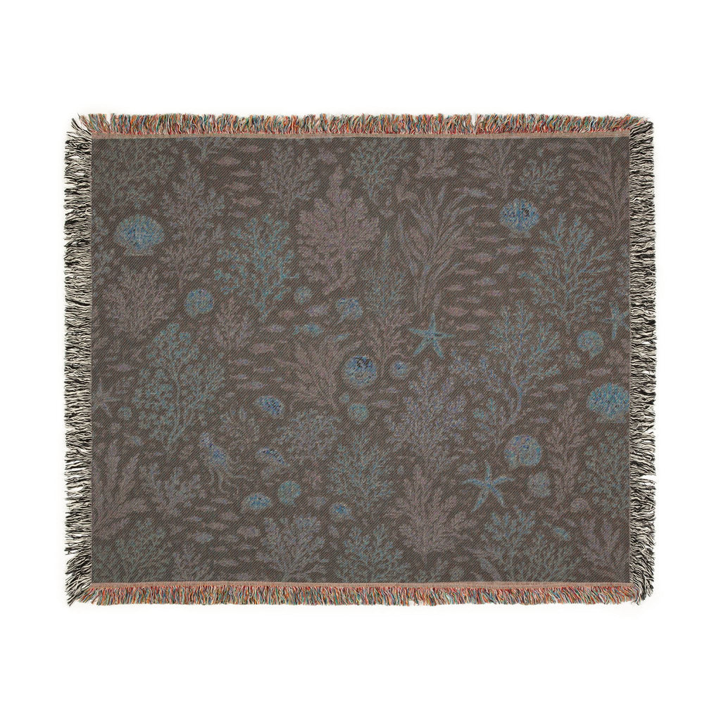 Vintage Sealife Floral Tapestry Woven Blanket | Botanical Throw, Earth Tones