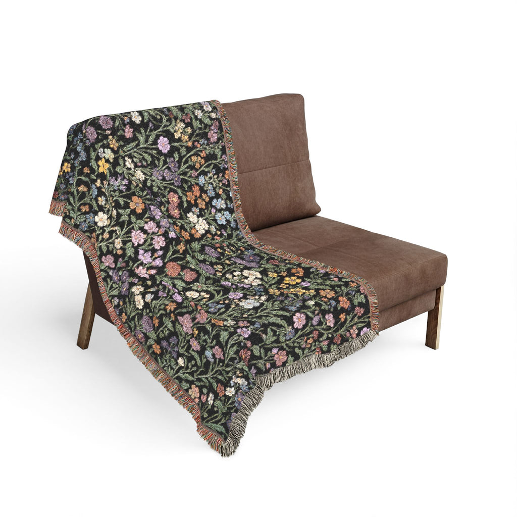 Tiny Floral Mosaic Woven Blanket | Meadow Flowers Throw