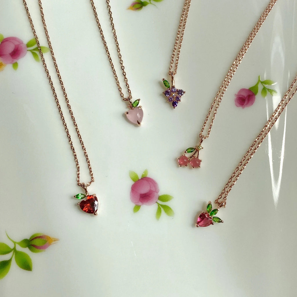 Tropical Fruit Pendant Necklace with Cherry & Peach Design