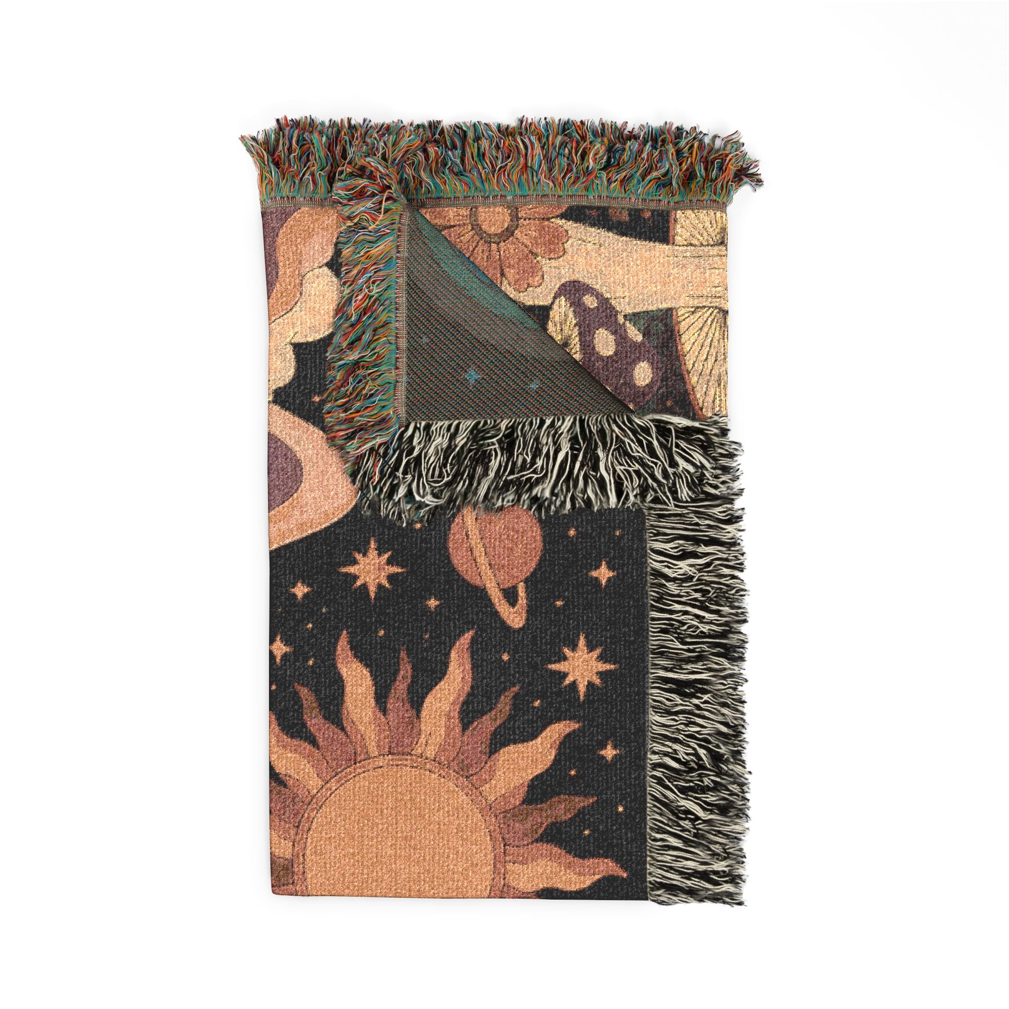 Psychedelic Mushroom Sunscape Woven Blanket | Retro Checkerboard Path
