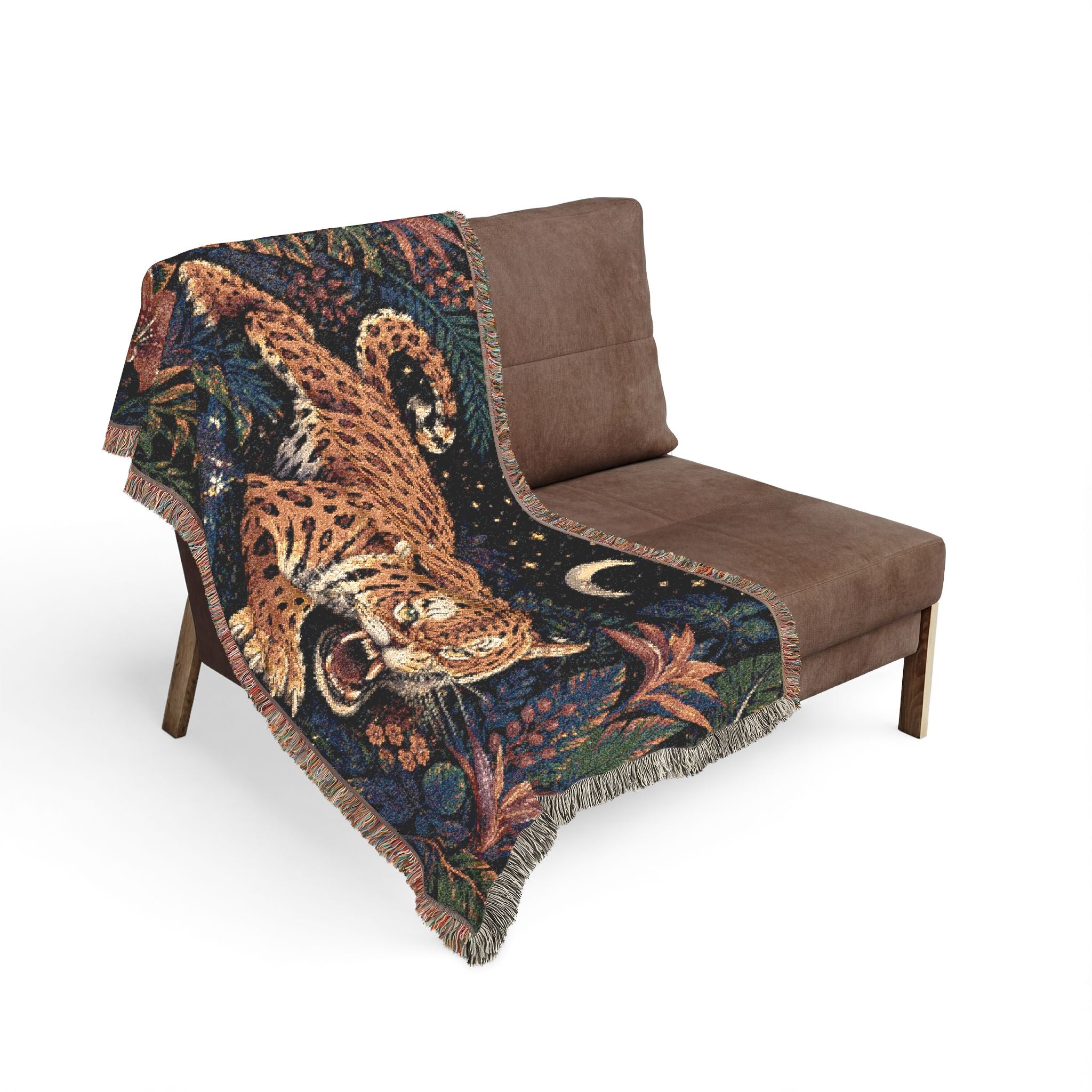 Roaring Tiger Throw Woven Blanket | Jungle Moon Tapestry