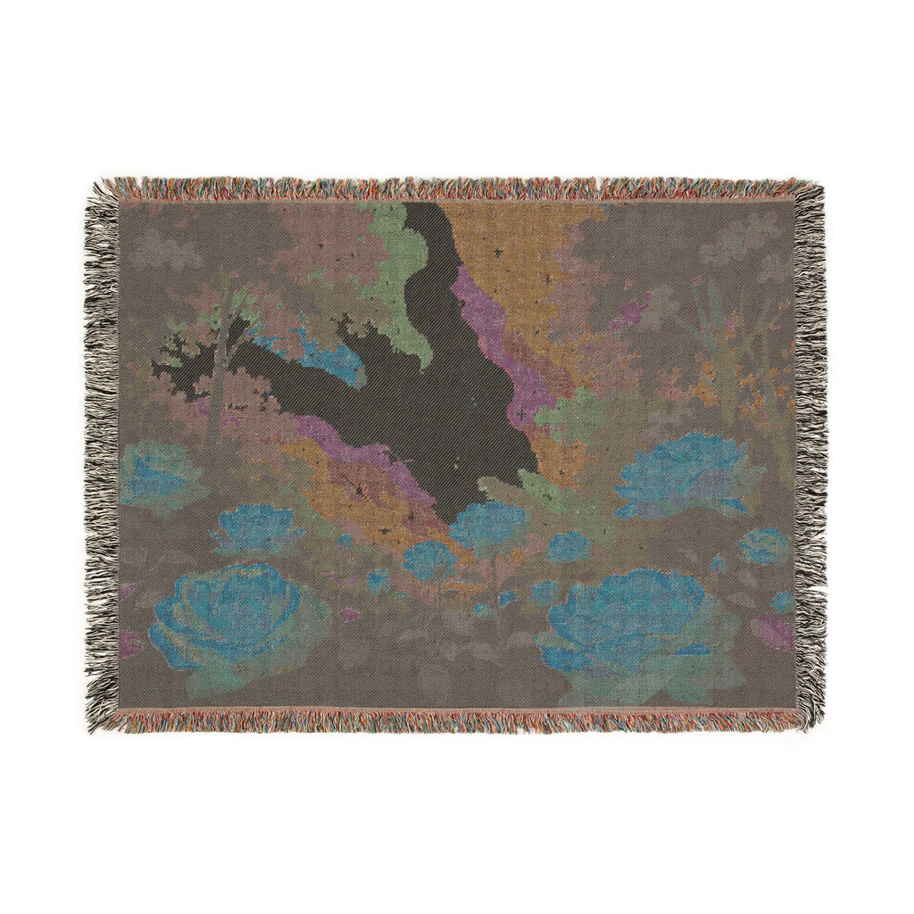 Sunset Rose Meadow Woven Blanket | Floral Landscape Throw