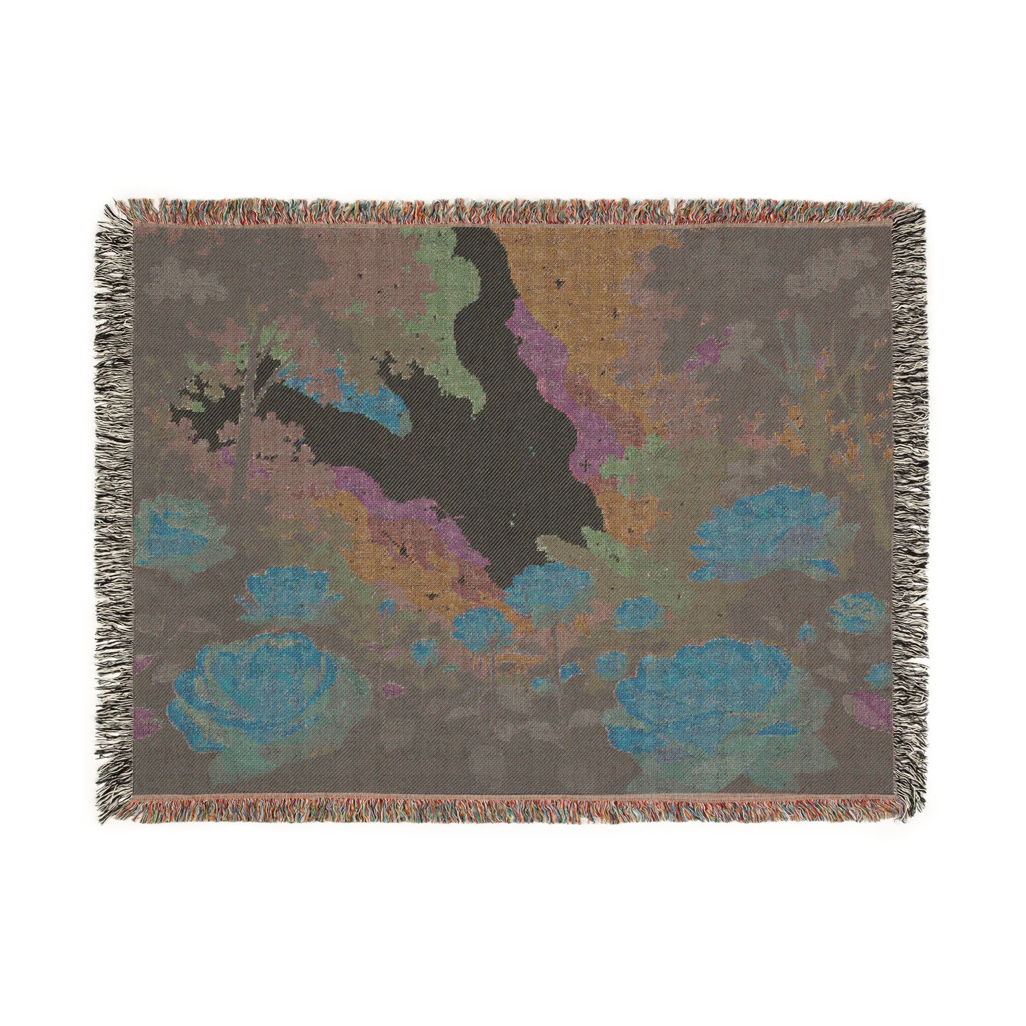 Sunset Rose Meadow Woven Blanket | Floral Landscape Throw