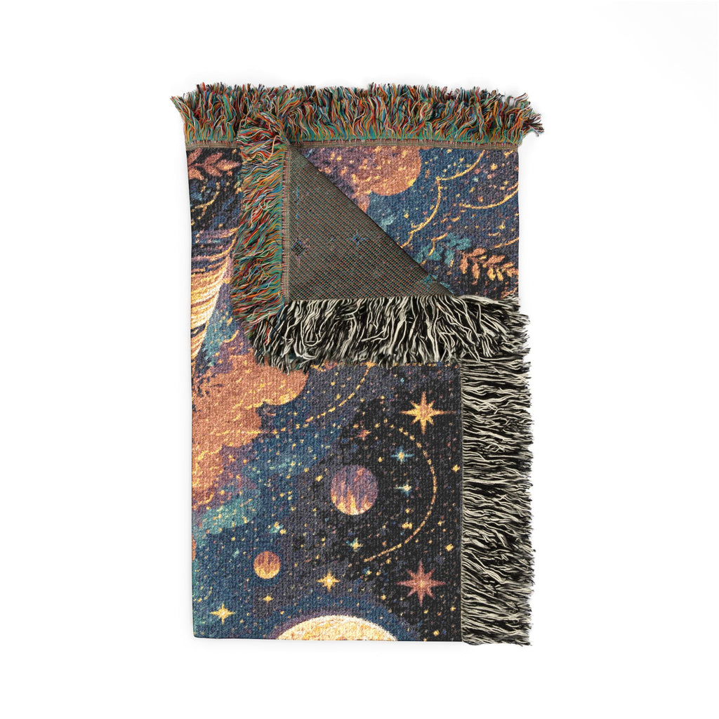 Celestial Moon Waterfall Woven Blanket | Night Sky Tapestry Throw