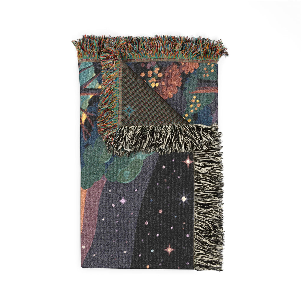 Pixel Rainbow Nightscape Woven Blanket | Starry Lake Scenic Throw