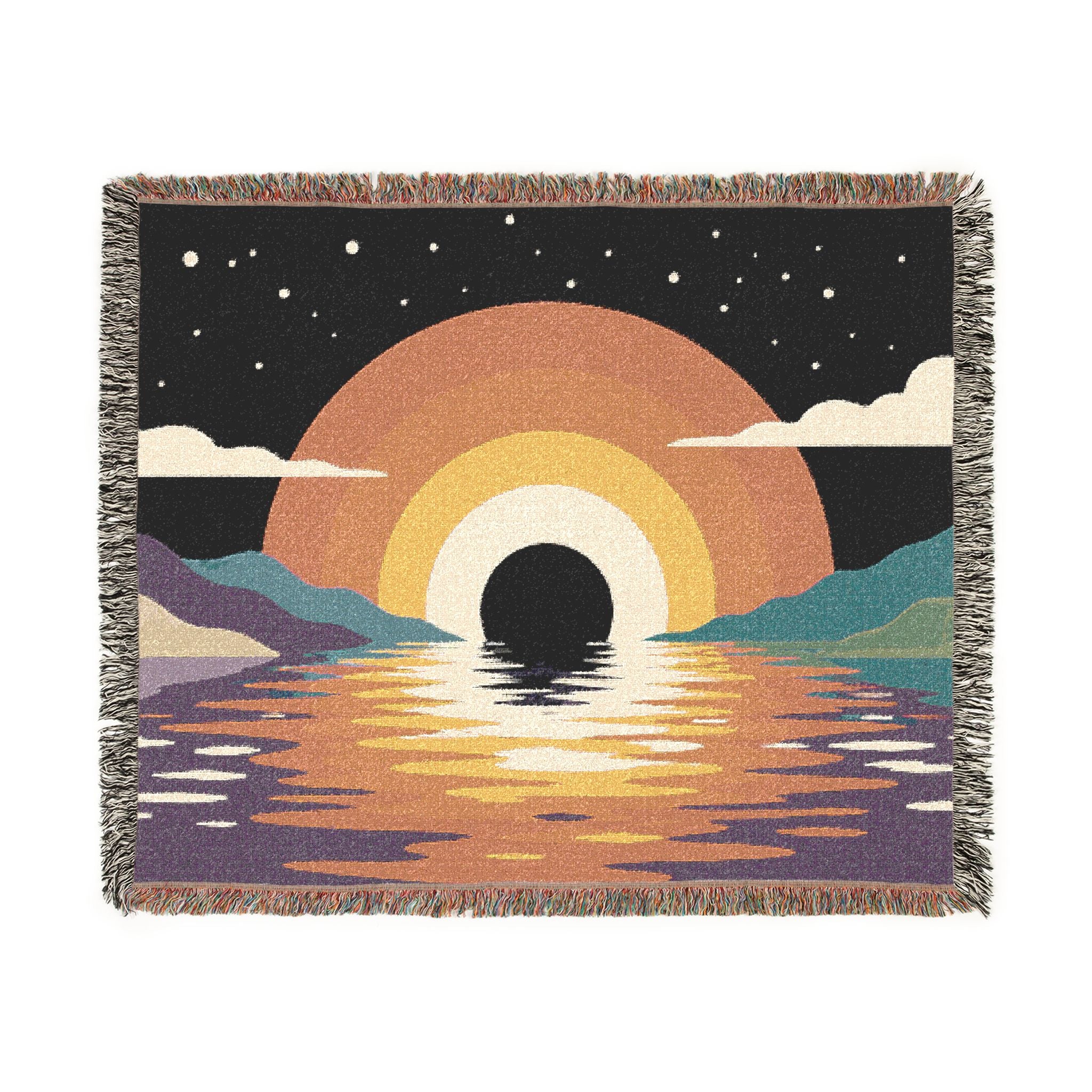 Retro Sunset Arch Woven Blanket | Boho Landscape Tapestry Throw