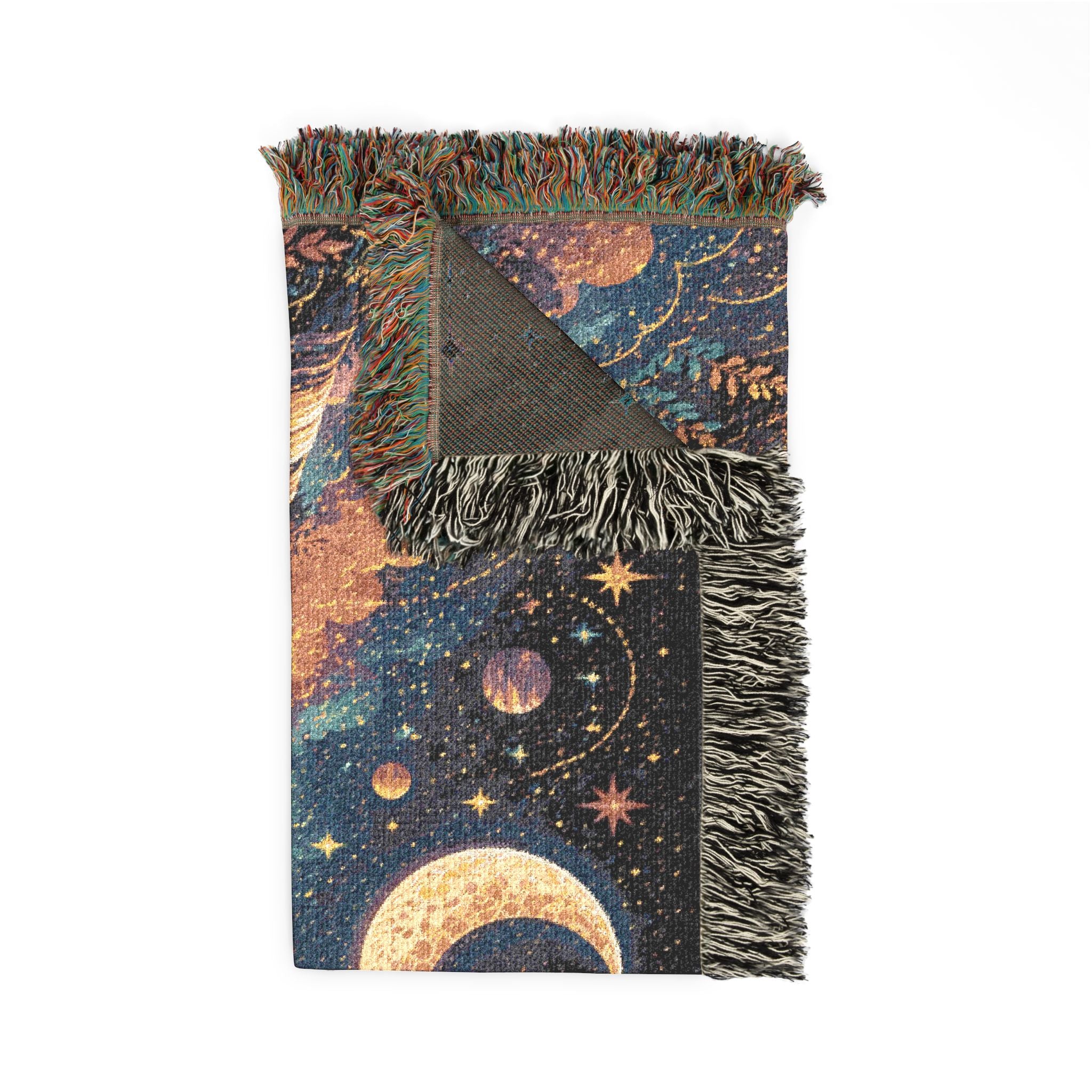 Celestial Moon Waterfall Woven Blanket | Night Sky Tapestry Throw