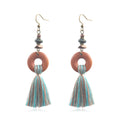 Geometric Wooden Circle Tassel Earrings