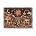 Psychedelic Mushroom Sunscape Woven Blanket | Retro Checkerboard Path