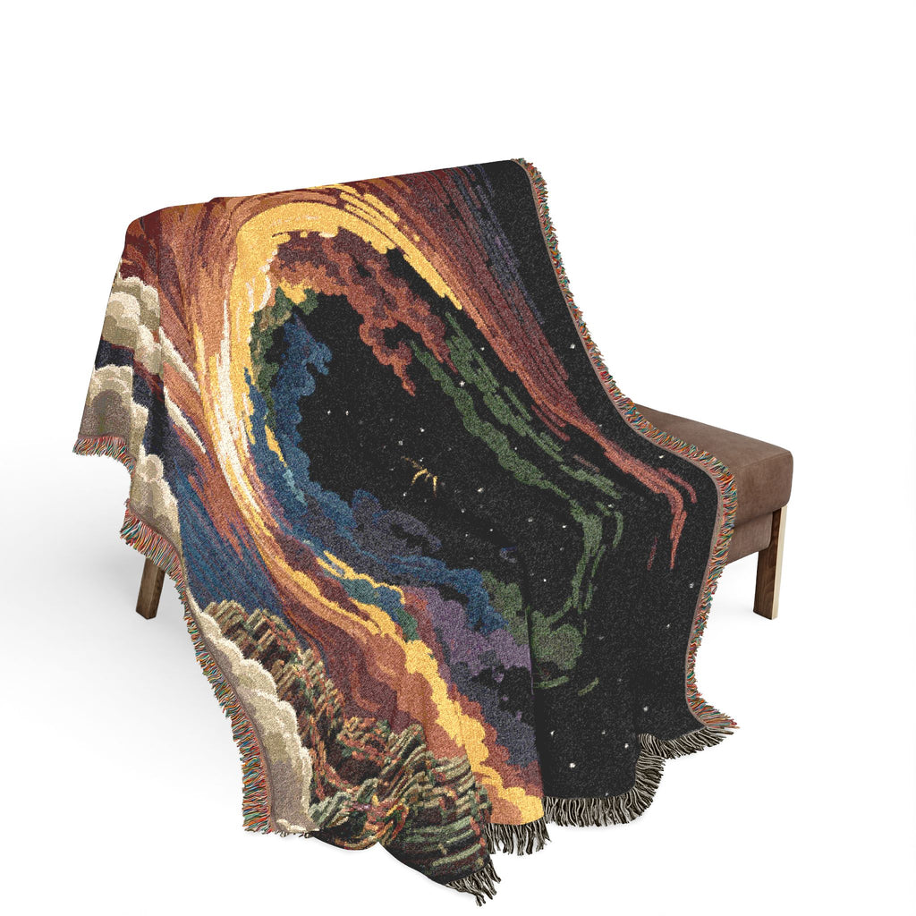 Cosmic Vortex Woven Blanket | Starry Swirl Tapestry Throw