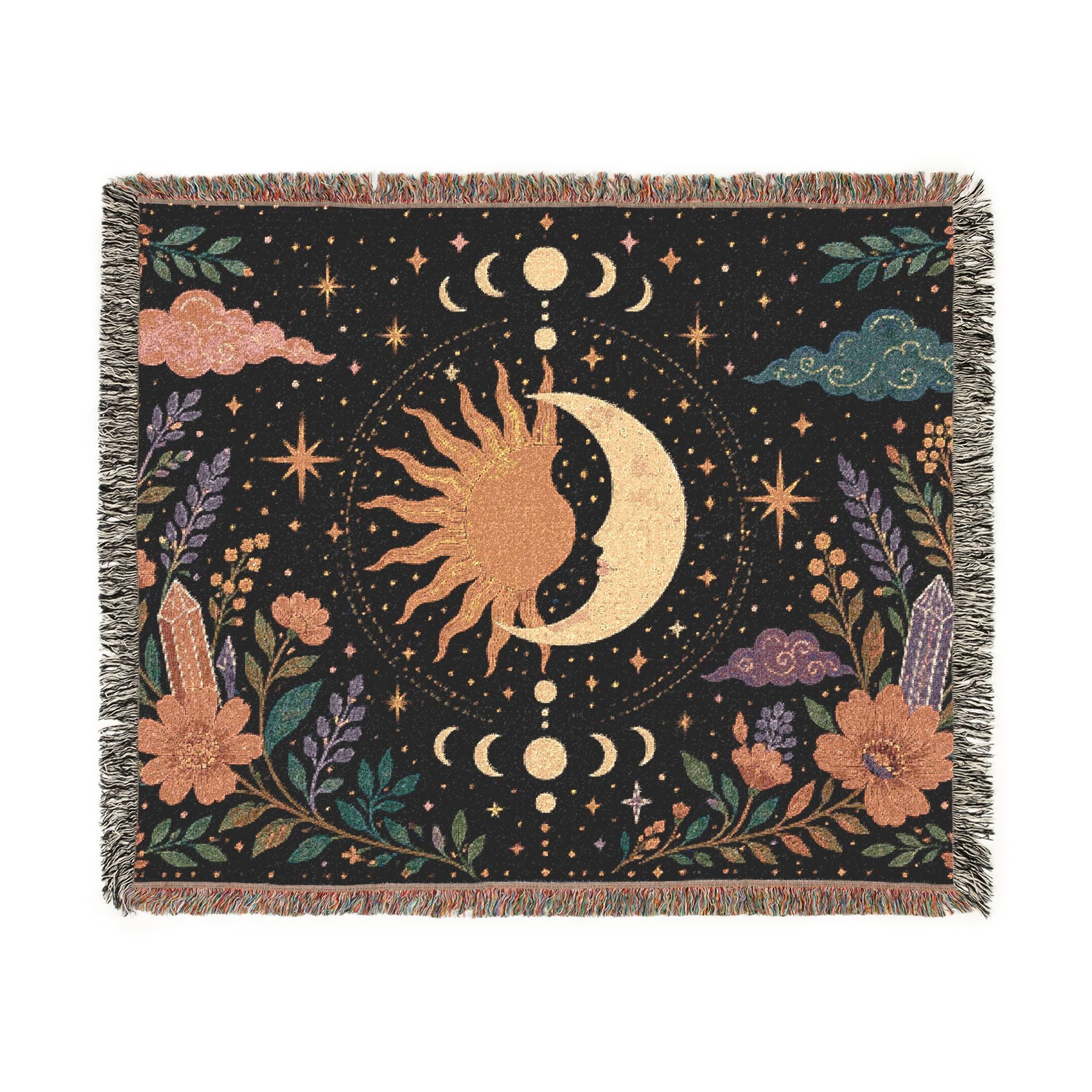 Sun and Moon Celestial Woven Blanket | Boho Astrology Throw