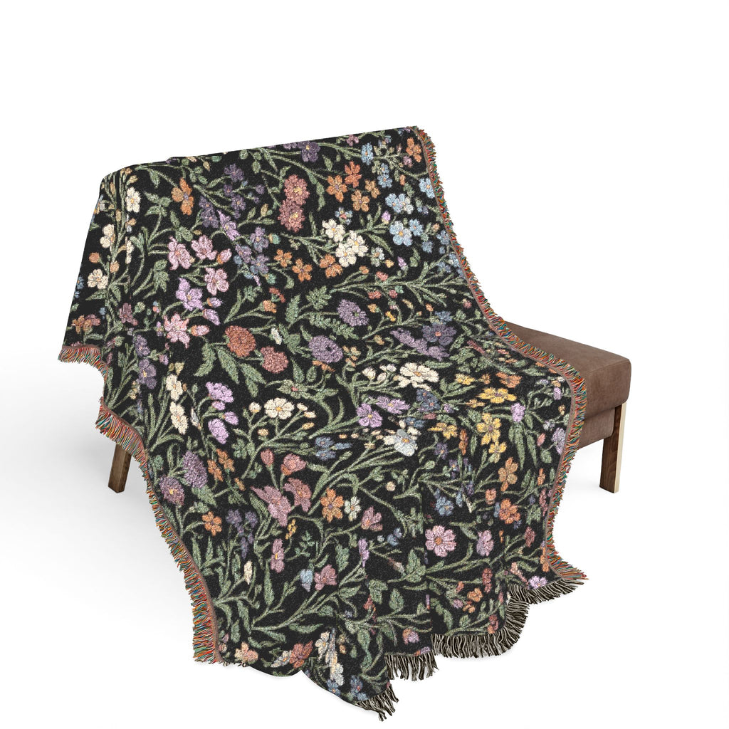 Tiny Floral Mosaic Woven Blanket | Meadow Flowers Throw