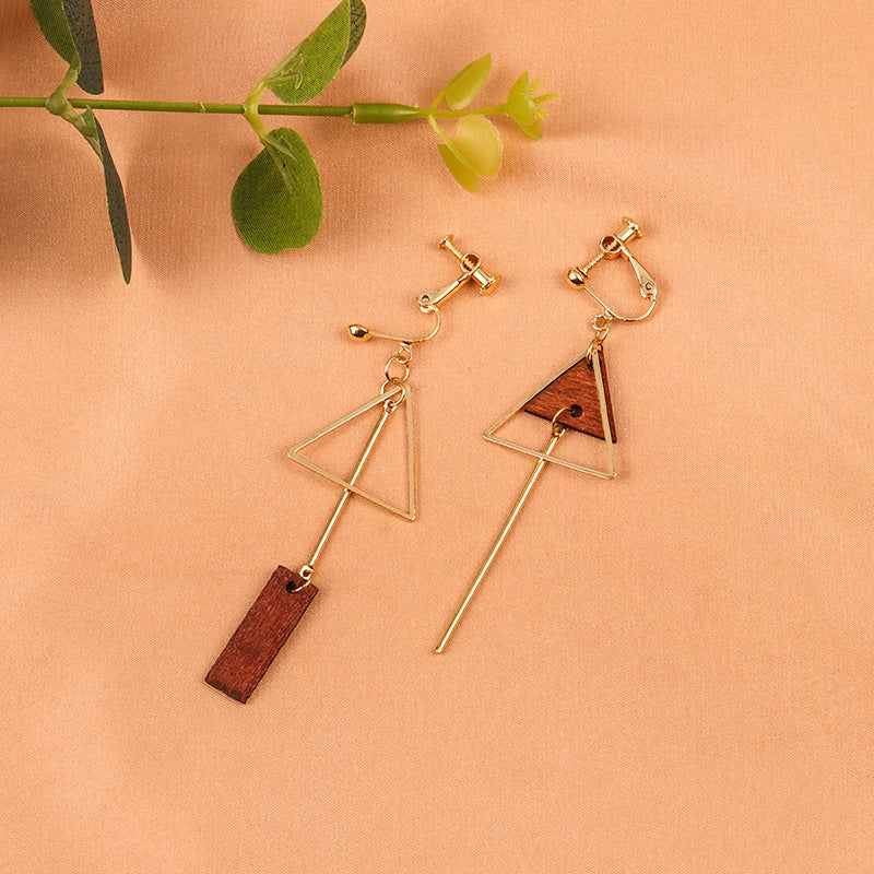 Korean Vintage Geometric Asymmetrical Wood Earrings
