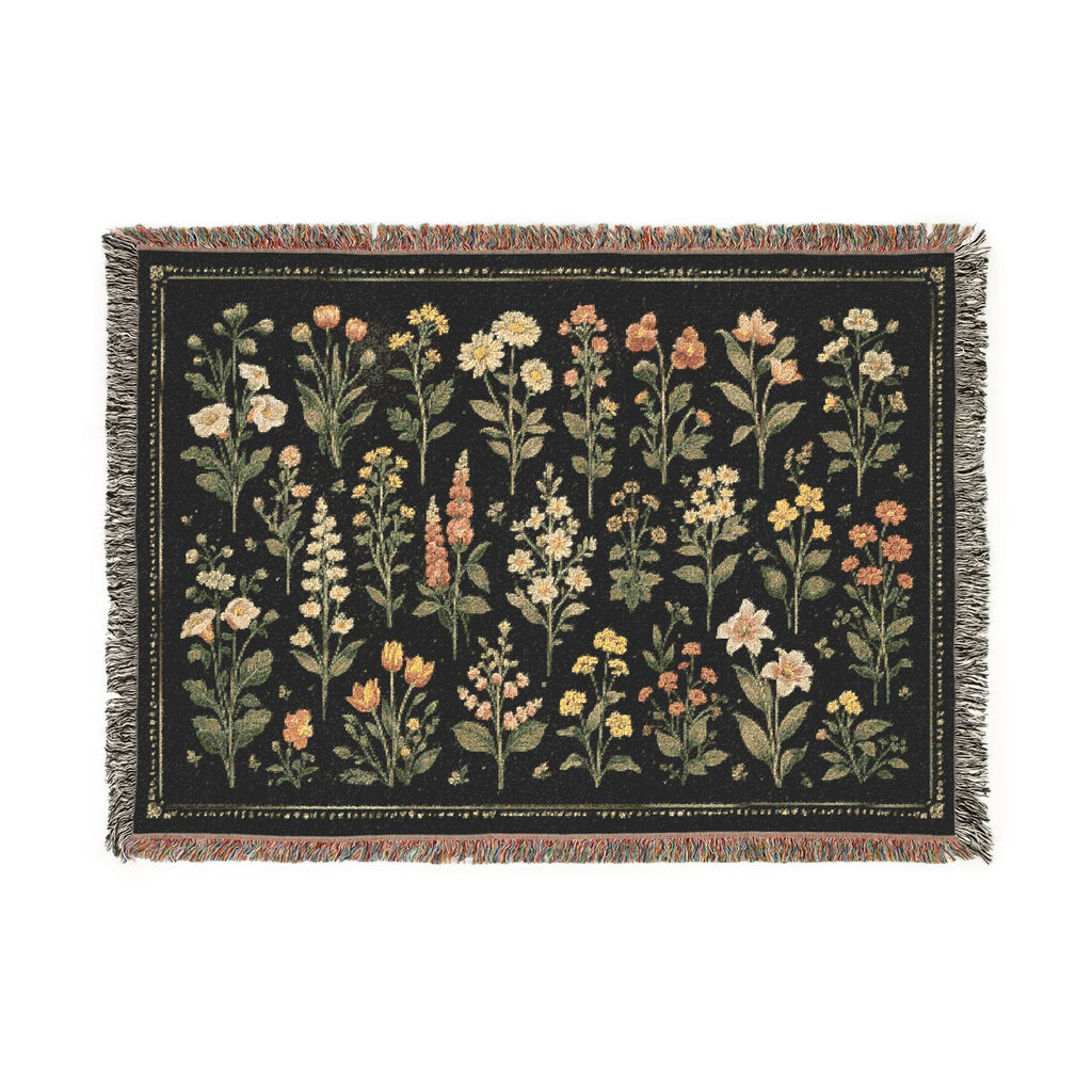 Vintage Floral Tapestry Woven Blanket | Meadow Flowers Throw
