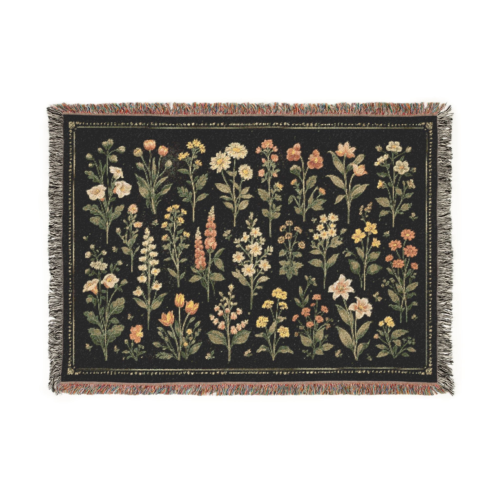 Vintage Floral Tapestry Woven Blanket | Meadow Flowers Throw