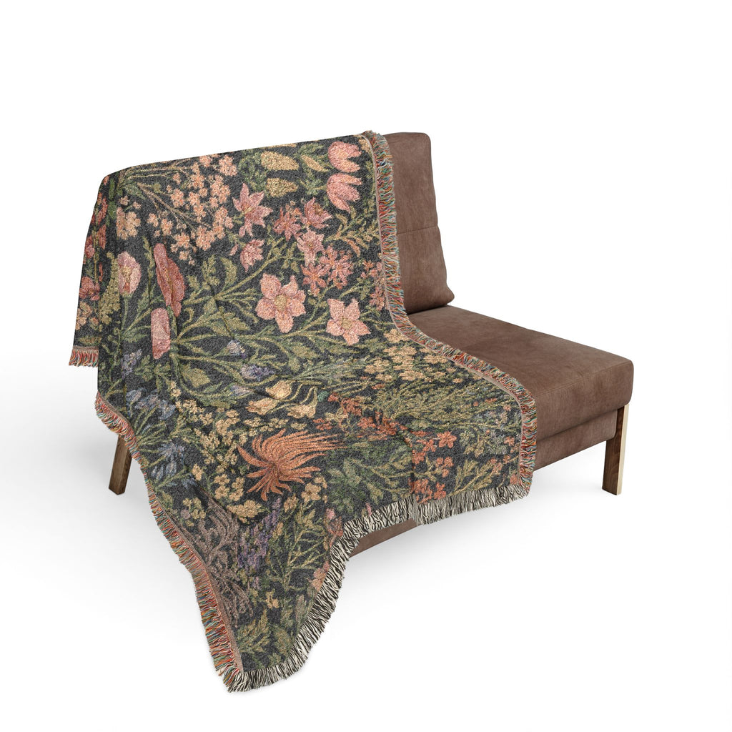 Vintage Floral Tapestry Woven Blanket | Botanical Garden Throw