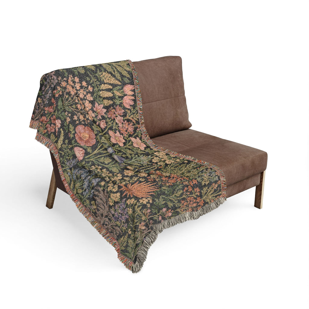 Vintage Floral Tapestry Woven Blanket | Botanical Garden Throw
