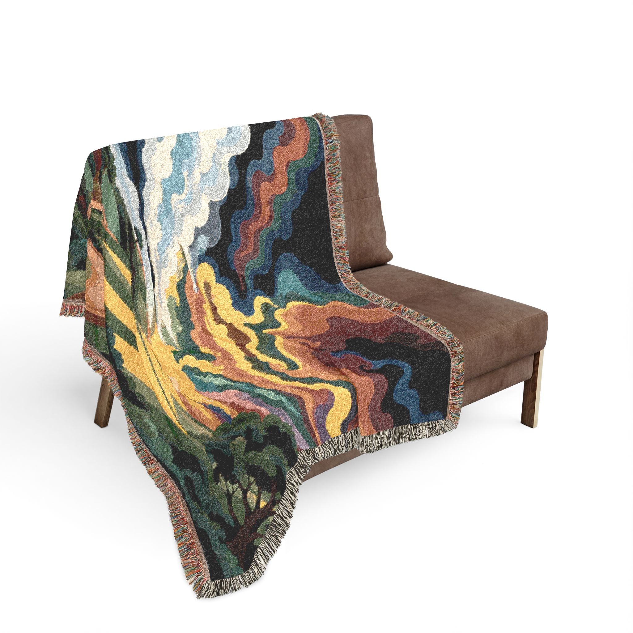 Sunset Landscape Woven Blanket | Scenic Countryside Tapestry Throw