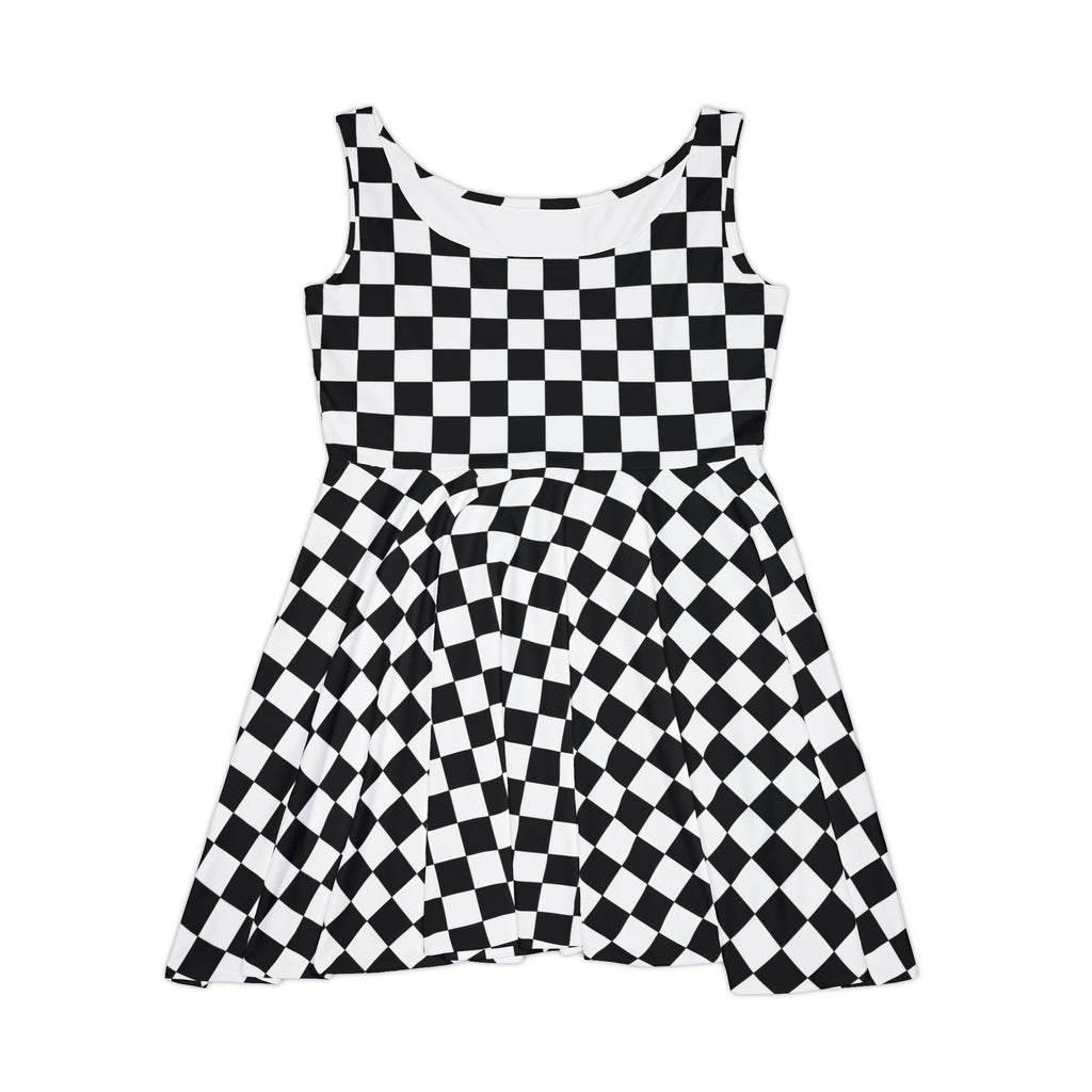 Black White Checkerboard Pattern Skater Dress