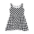 Black White Checkerboard Pattern Skater Dress