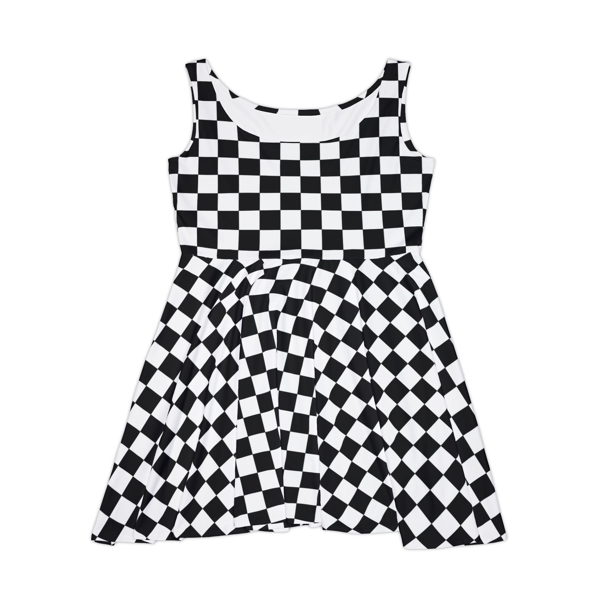Black White Checkerboard Pattern Skater Dress