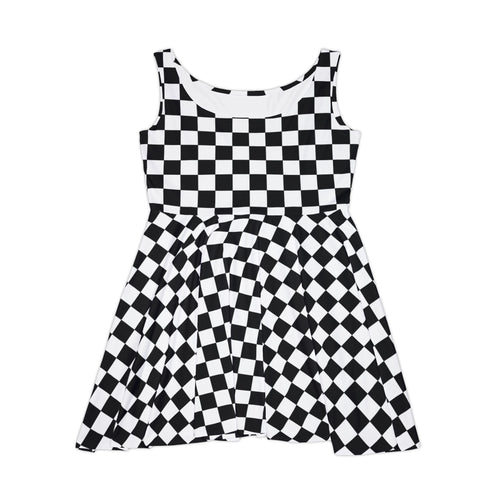 Black White Checkerboard Pattern Skater Dress