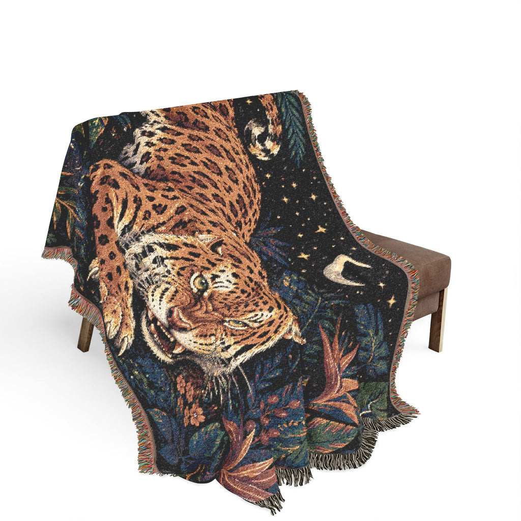 Roaring Tiger Throw Woven Blanket | Jungle Moon Tapestry