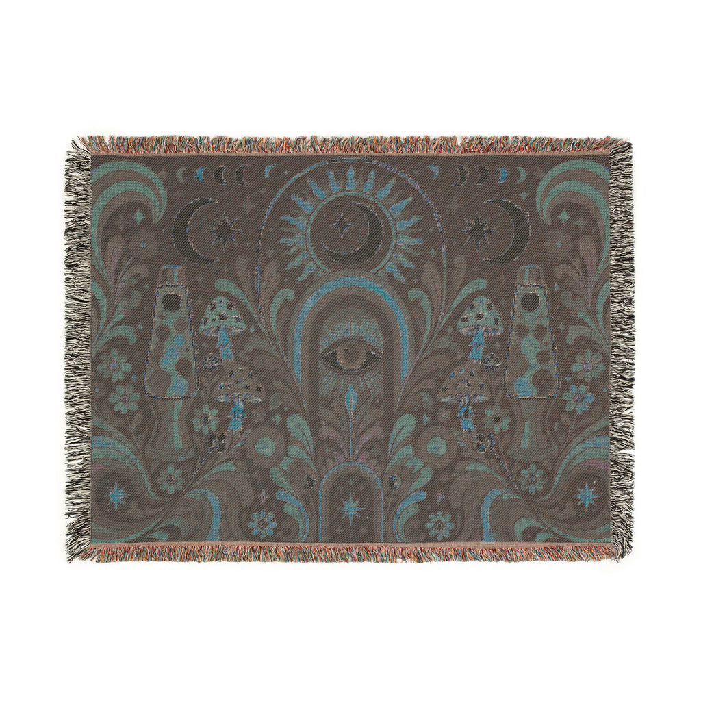 Celestial Moon Eye Woven Blanket | Mystic Boho Tapestry Throw