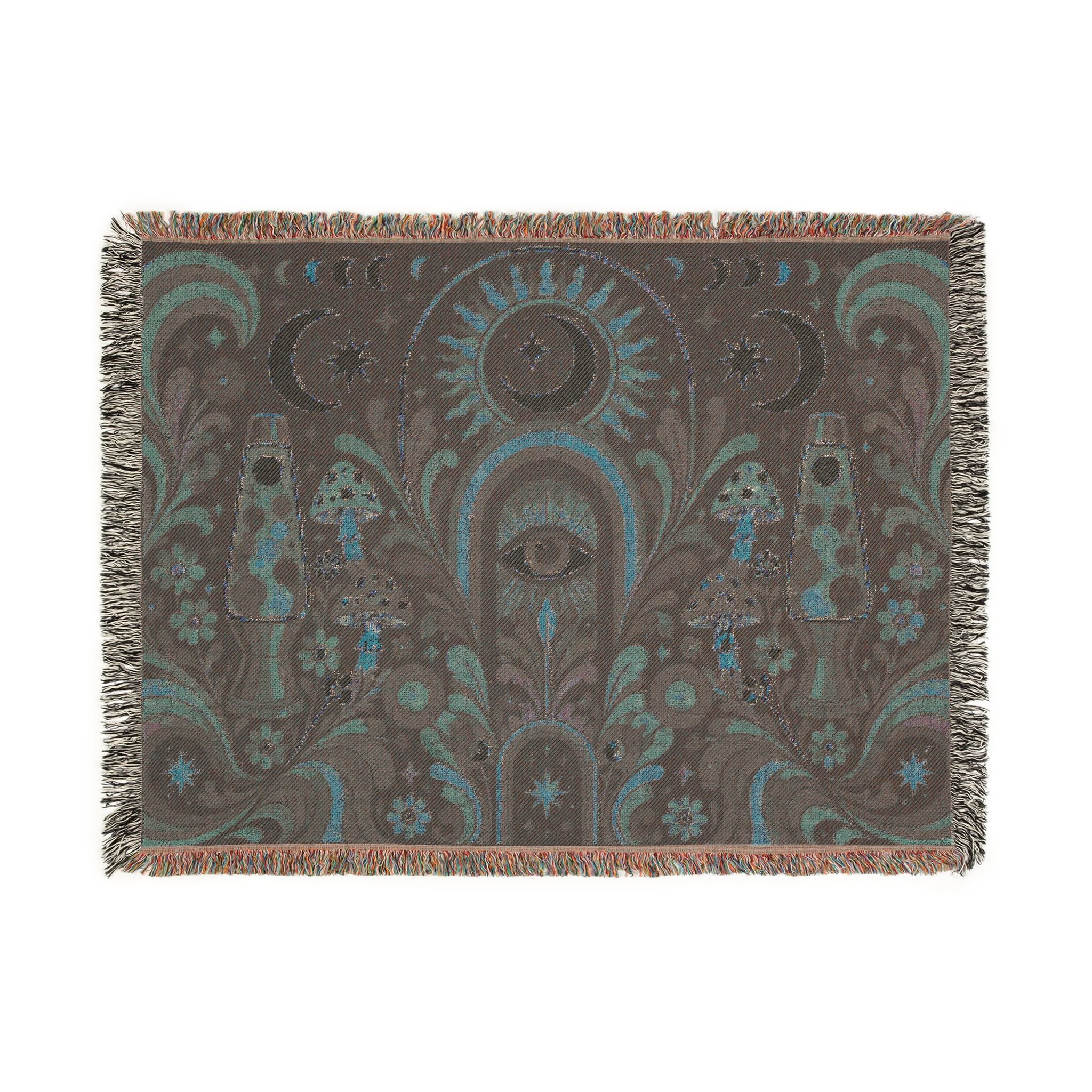 Celestial Moon Eye Woven Blanket | Mystic Boho Tapestry Throw