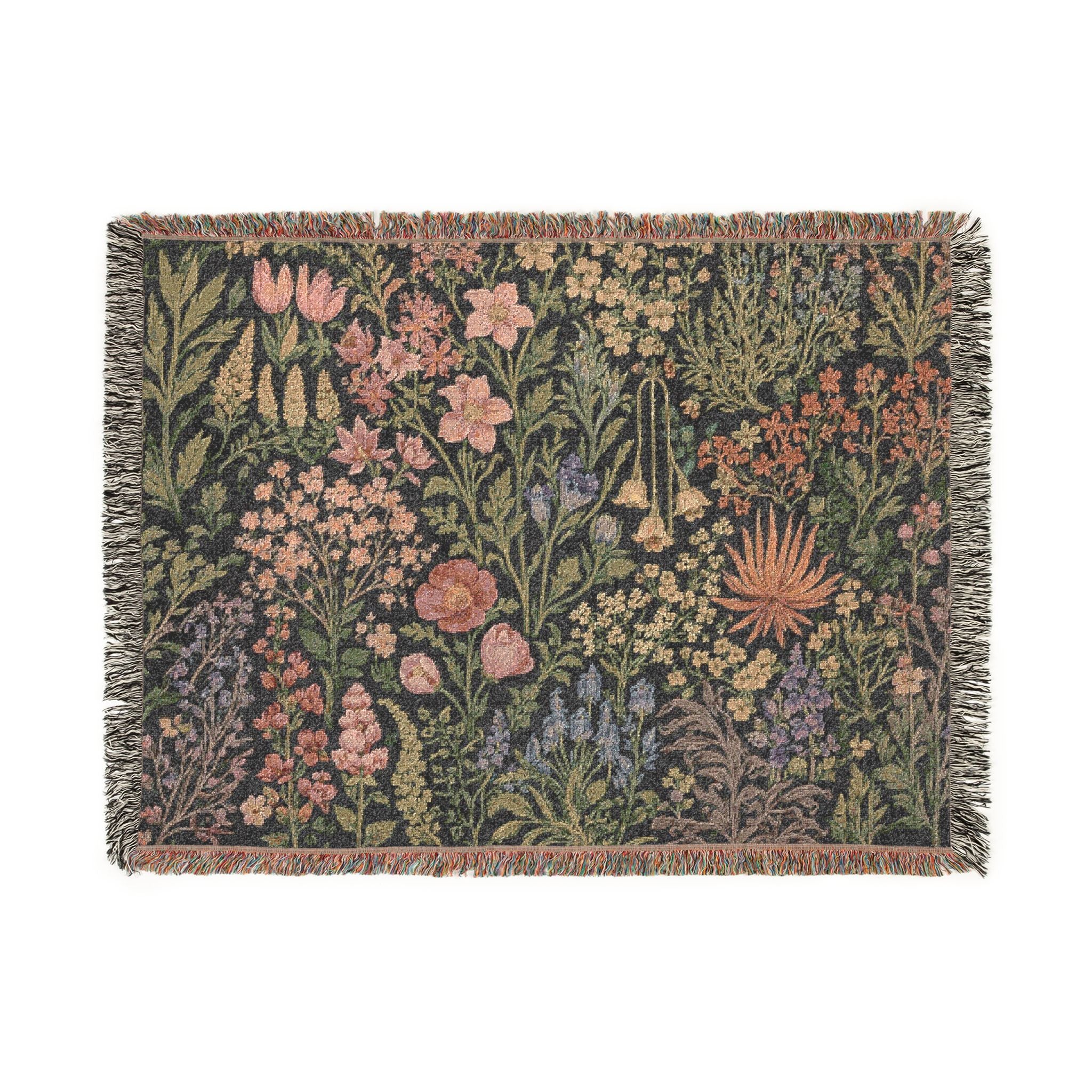 Vintage Floral Tapestry Woven Blanket | Botanical Garden Throw