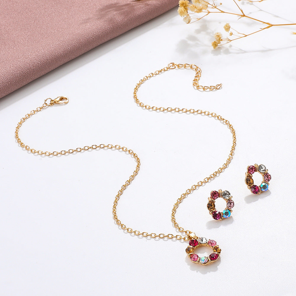 Colorful Gemstone Jewelry Set with Necklace and Earrings