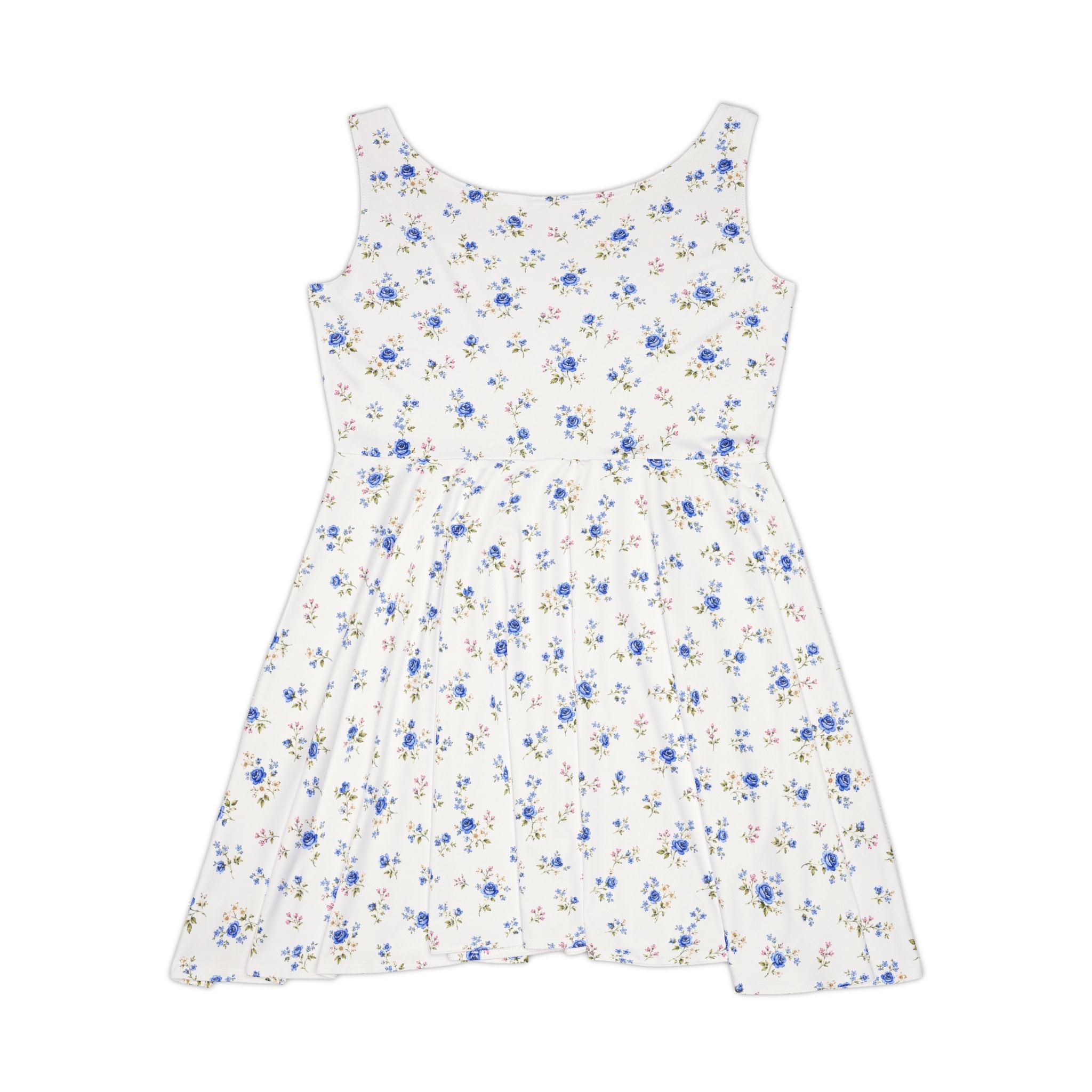 Blue Floral Print Skater Dress