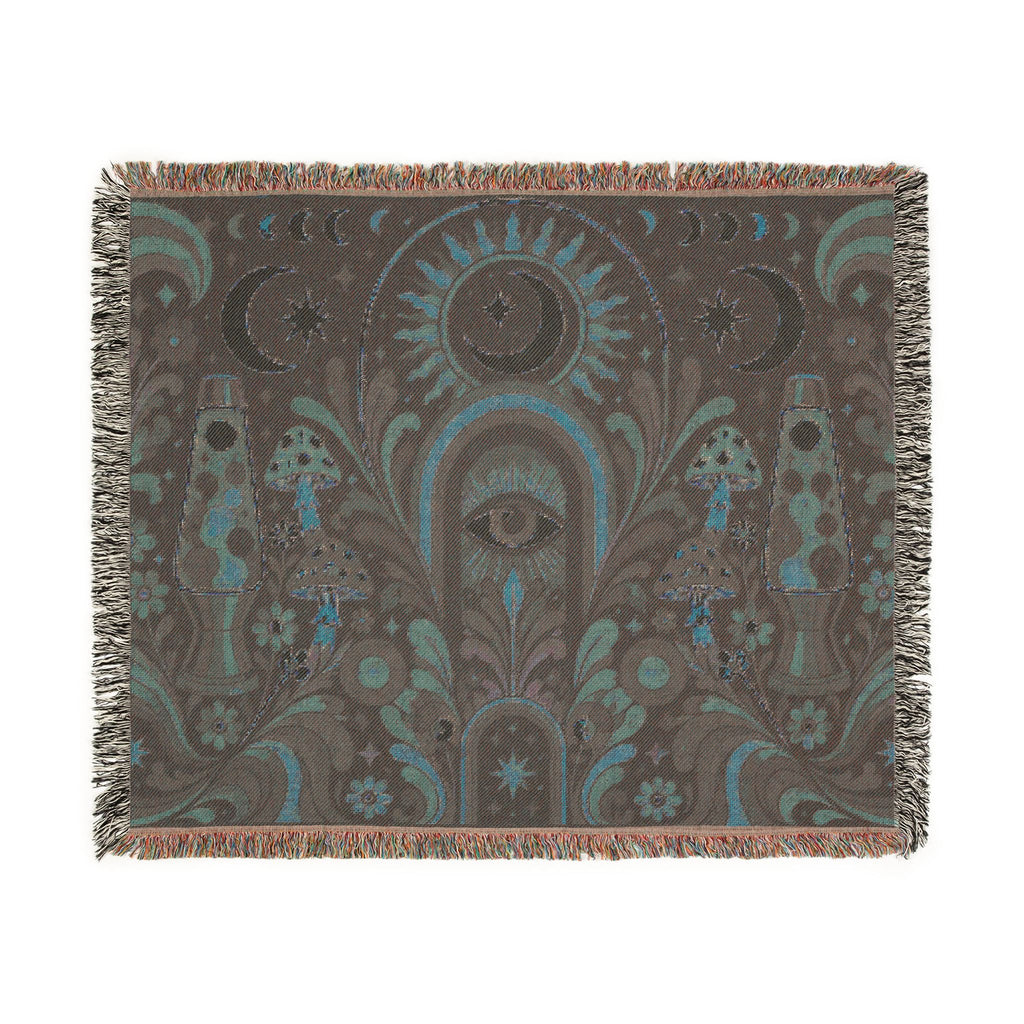 Celestial Moon Eye Woven Blanket | Mystic Boho Tapestry Throw