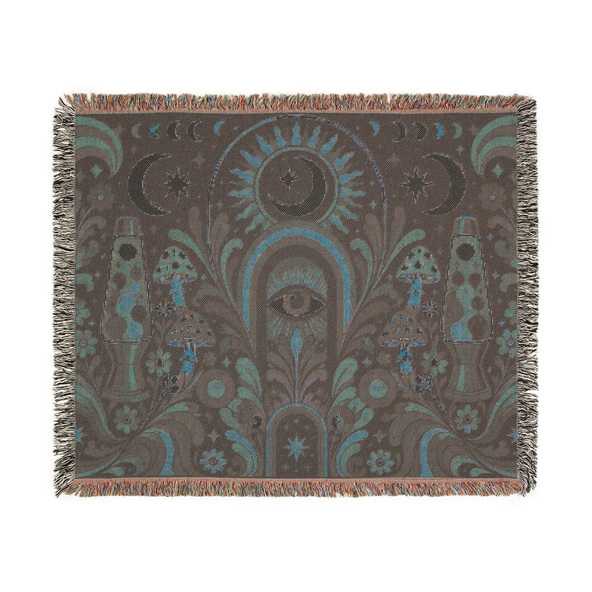 Celestial Moon Eye Woven Blanket | Mystic Boho Tapestry Throw